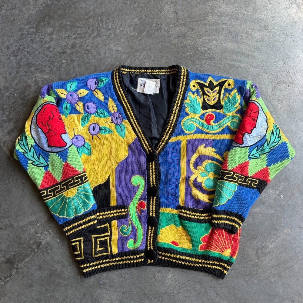 Vintage 90s Absolutely No! Jeans Authentic Knit Cardigan Sweater Patches OSFM